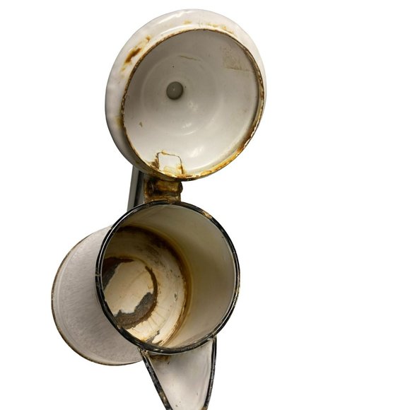 Vintage White Enamel Coffee Pot or Percolator Enamelware, 11" with Hinged Lid - Picture 5 of 7